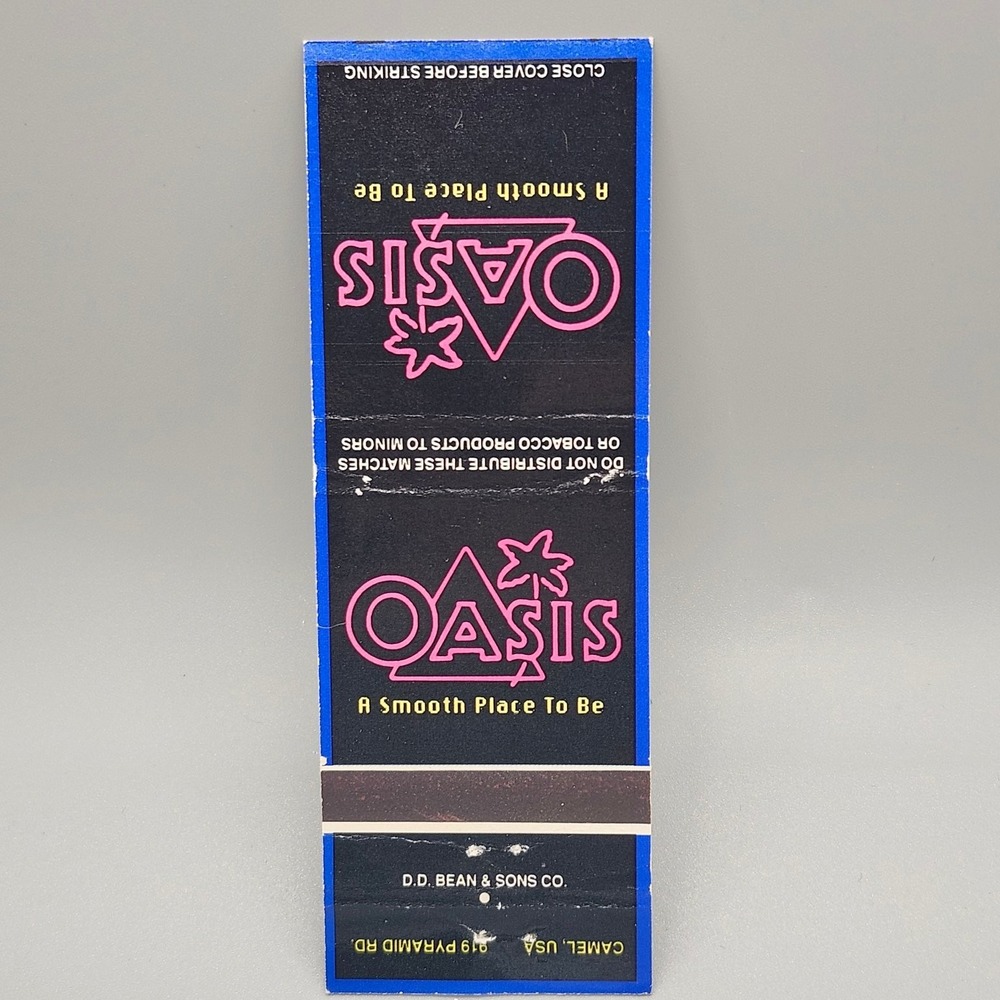 1991 Joe Camel Oasis Cigarettes Matchbook - D.D. Bean & Sons Co. Tobacco Ad